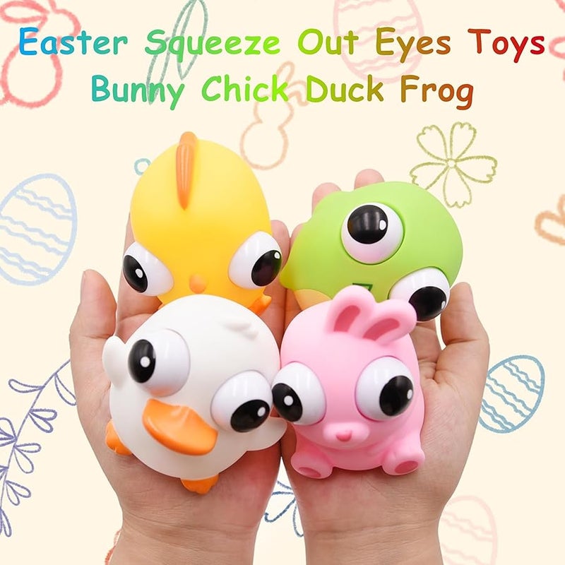 Howzcci 4 Pack Easter Squeeze Out Eyes Toys, Bunny Chick Duck Frog Squeeze Toys for Kids Girls Boys Easter Basket Stuffers Party Favors Gifts - Image 2