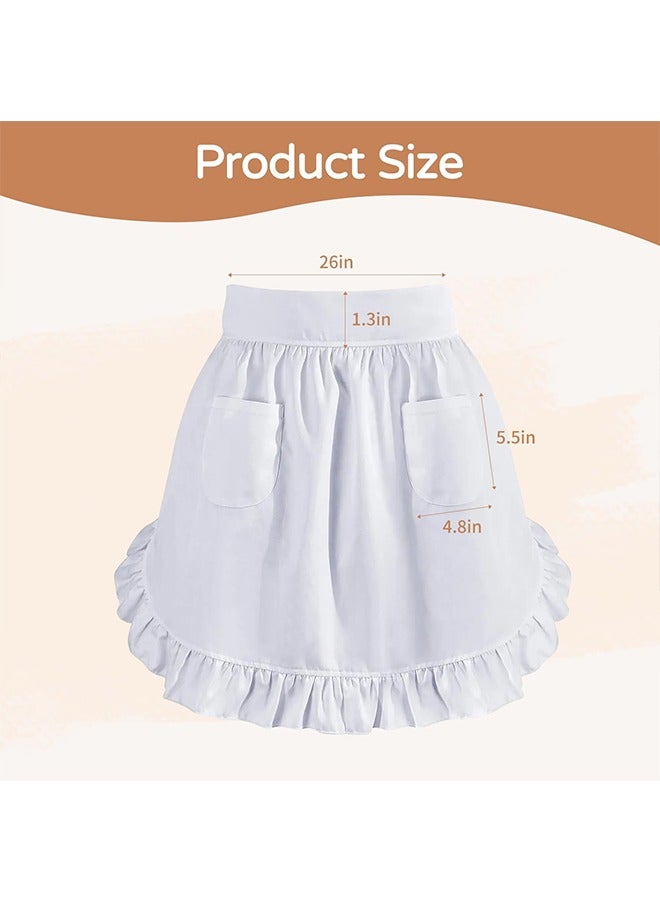 Women's Waist Apron with Two Pockets Half Apron Waitress Servant Costume Aprons for Kitchen Cooking Restaurant Coffee Shop (White) - Image 4