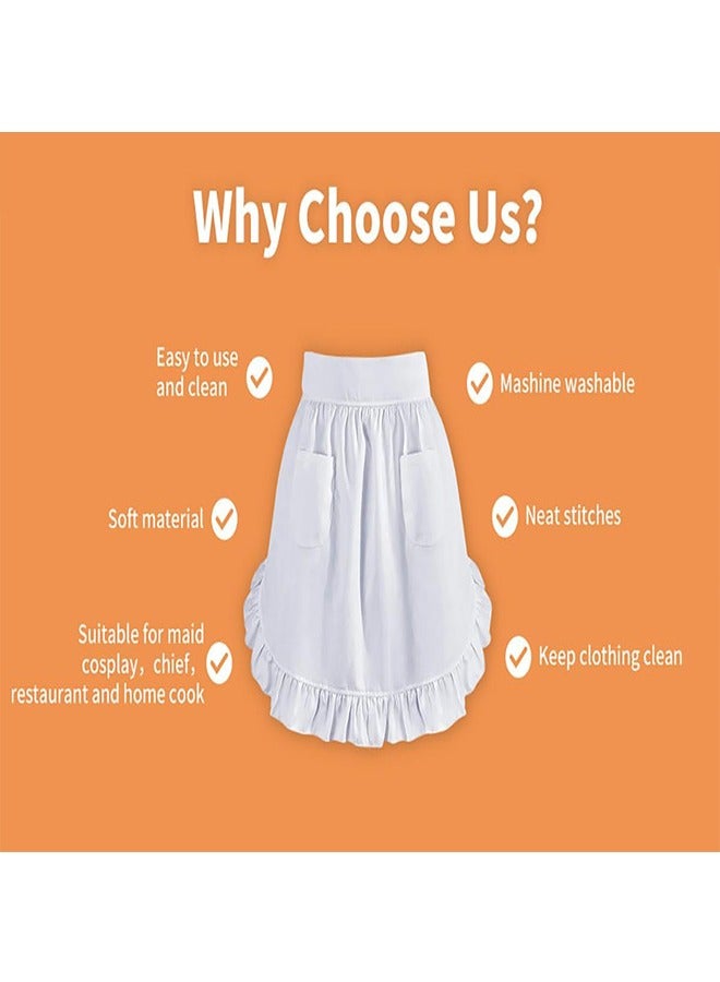 Women's Waist Apron with Two Pockets Half Apron Waitress Servant Costume Aprons for Kitchen Cooking Restaurant Coffee Shop (White) - Image 5