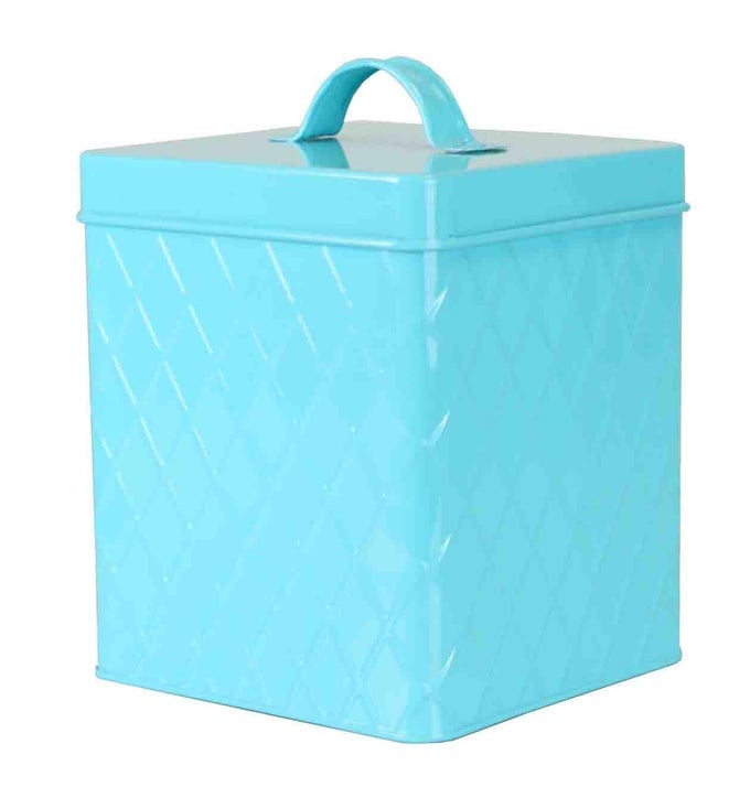 TIN KITCHEN FOOD STORAGE ORGANIZATION CANISTER COLLECTION LARGE CANISTER WITH COVER TURQUOISE