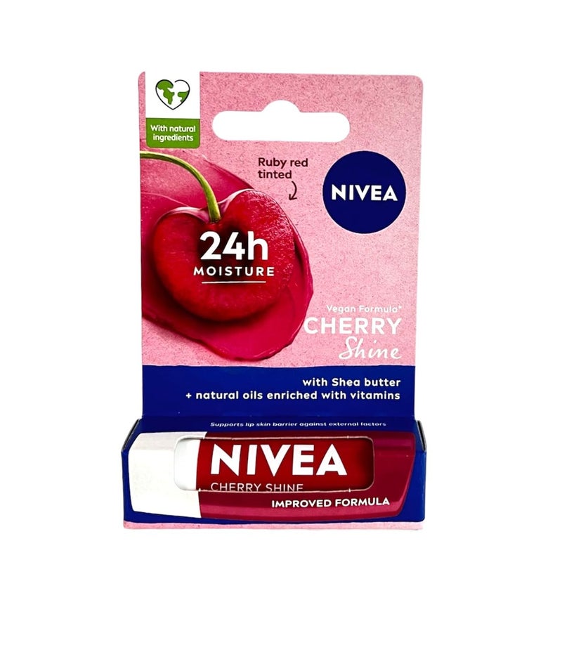 Nivea Cherry Shine Caring Lip Balm - Long Lasting Moisturisation - 4.8g - Image 1