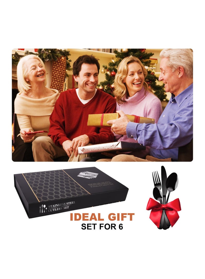 Zikra 24PCS Stainless Steel Silverware Set, (Service for 6) Mirror Polished Flatware Set Cutlery Tableware Set Stainless Steel Eating Utensils Silverware Eating Utensils Tableware Set for Home Kitchen - Image 5