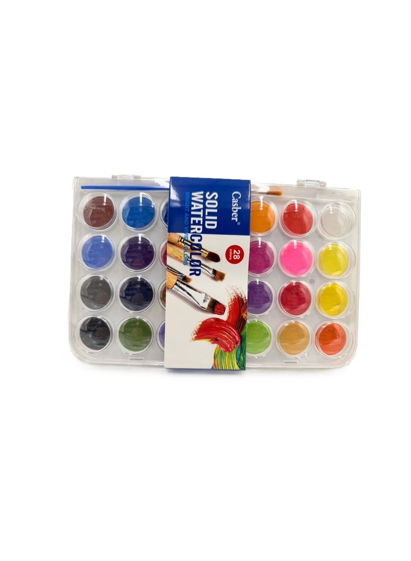 ARCO STORE Casber Professional Solid Watercolor Paint Set, 28 Vibrant Colors with Brush - Image 3