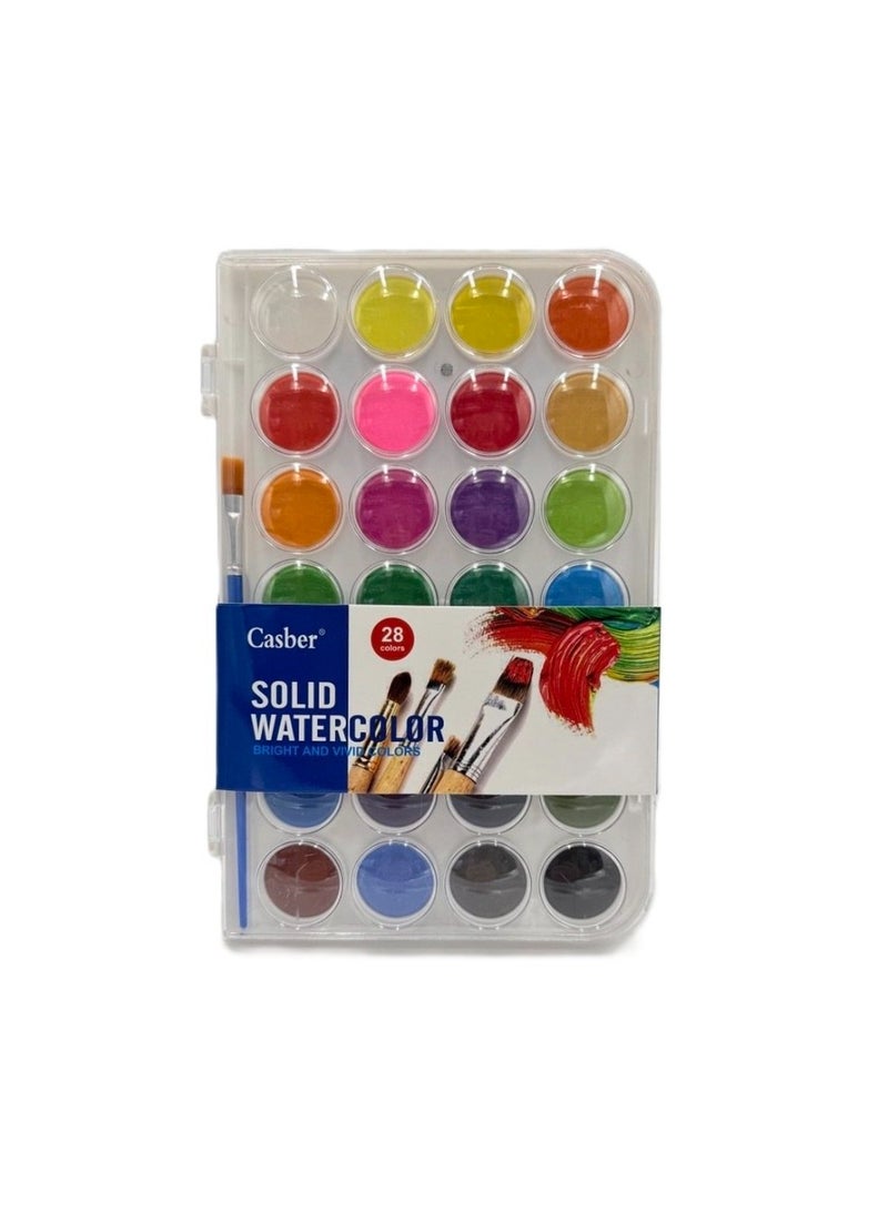 ARCO STORE Casber Professional Solid Watercolor Paint Set, 28 Vibrant Colors with Brush - Image 2