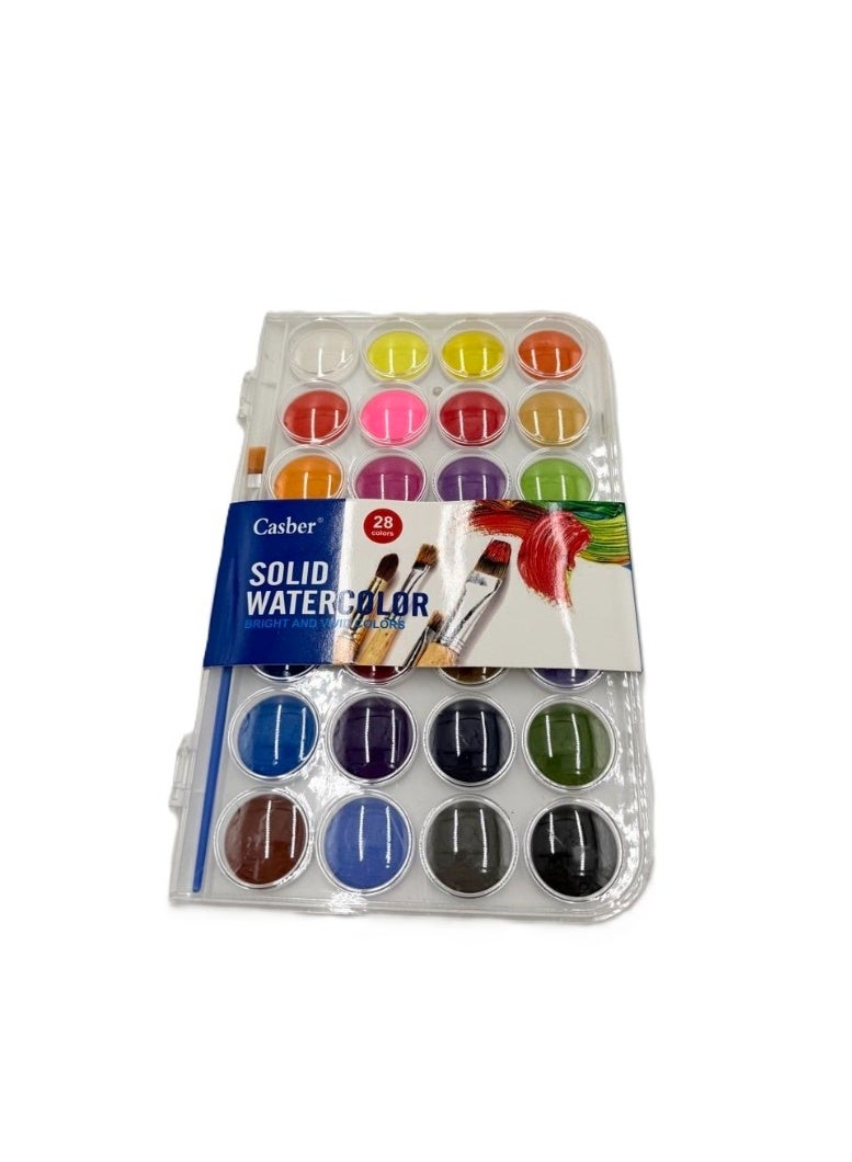 ARCO STORE Casber Professional Solid Watercolor Paint Set, 28 Vibrant Colors with Brush - Image 1