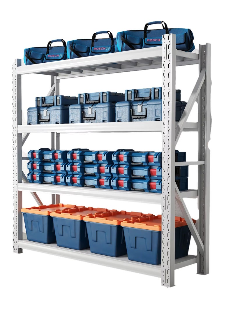 توشيونيكس رف تخزين قوي 4 طبقات - دعم ٢٠٠ كجم لكل رف - ٢٠٠×٦٠×٢٠٠ سم - سهل التركيب - رف معدني صناعي للمستودعات، الجراج، المنزل، المكتب، المطبخ، المتاجر، السوبرماركت، ورش العمل، المخزن، المصنع، المحل، القبو، غرفة الخدمات، وحدة التخزين - رفوف فولاذية قابلة للتعديل ومتانة عالية - Image 1