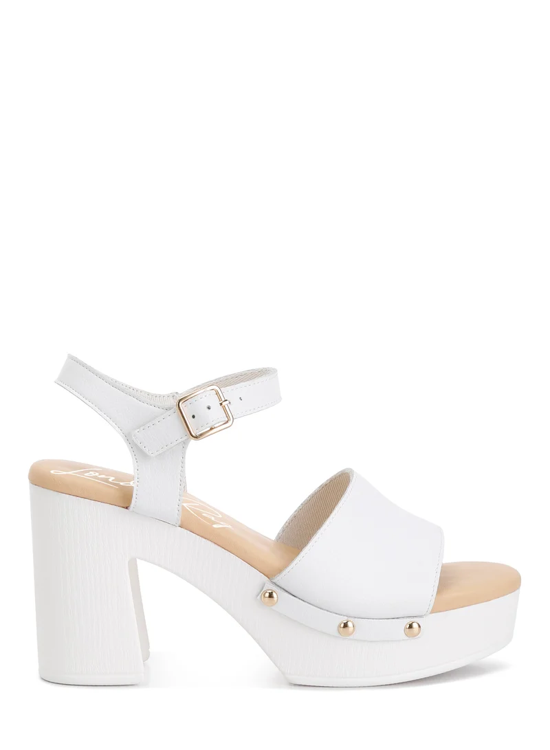 Recycled Leather High Block Sandals in White