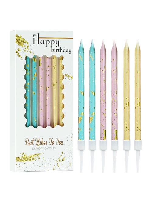 Birthday Candles, Metallic Long Thin Birthday Cake Candles with Holders, Glitter Party Candles for Birthday, Wedding, Party Decorations (Blue/Pink/Yellow/Gold)