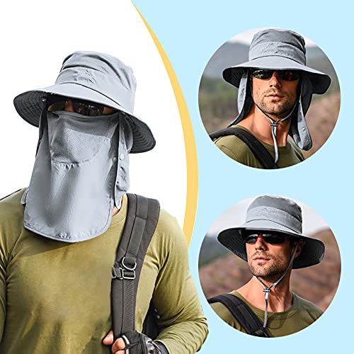 Outrip Fishing Hat for Men & Women, Outdoor UV Sun Protection Wide Brim Hat with Face Cover & Neck Flap Grey - Image 4