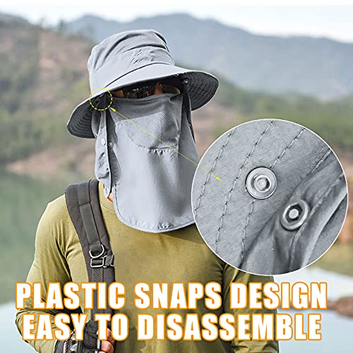 Outrip Fishing Hat for Men & Women, Outdoor UV Sun Protection Wide Brim Hat with Face Cover & Neck Flap Grey - Image 2
