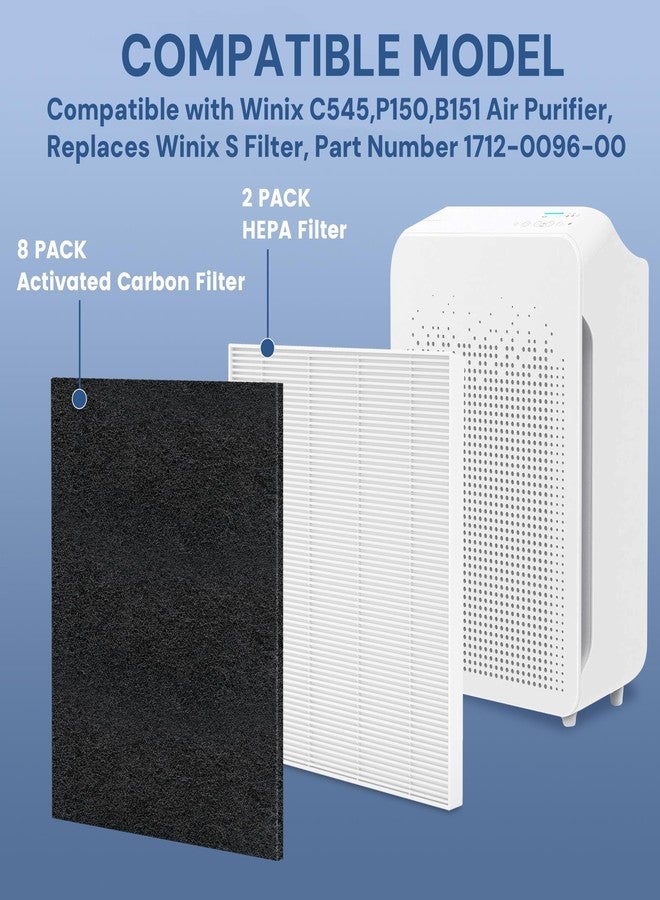 VOVAV C545 True HEPA Replacement Filter S Compatible with Winix C545, B151, P150, 9300 Air Purifier, Winix S Filter 1712-0096-00 2522-0058-00, 2 Pack H13 True HEPA Filter and 8 Activated Carbon Filters - Image 3