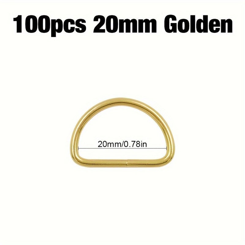 100 Pcs 20mm Golden Metal D Buckles For Belts And Straps - Image 1