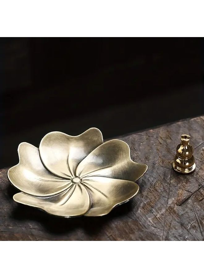 Vintage Metallic Flower Shaped Incense Holder Golden Finish Home Decor 1pc - Image 1