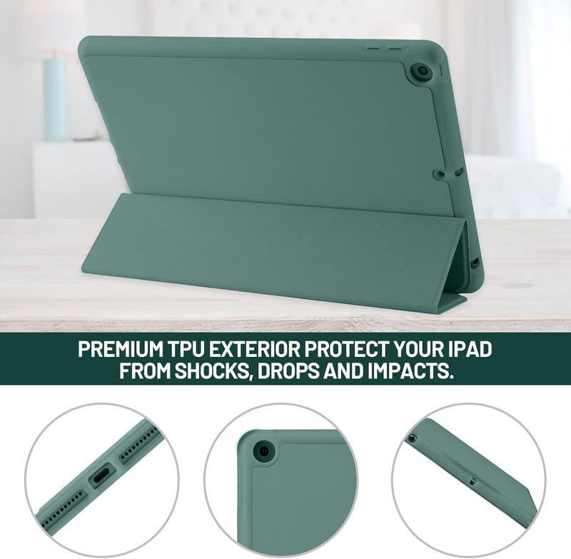 بلو بيك جراب iPad 10.2 متوافق مع الجيل التاسع/الثامن/السابع من iPad - غطاء حماية ثلاثي الطي مع حامل قلم، خاصية التشغيل/الإيقاف التلقائي، جراب ذكي - أخضر صنوبري - Image 5