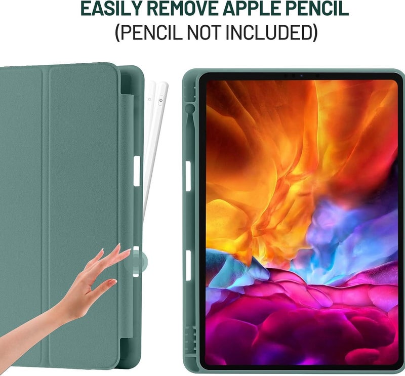 بلو بيك جراب iPad 10.2 متوافق مع الجيل التاسع/الثامن/السابع من iPad - غطاء حماية ثلاثي الطي مع حامل قلم، خاصية التشغيل/الإيقاف التلقائي، جراب ذكي - أخضر صنوبري - Image 2