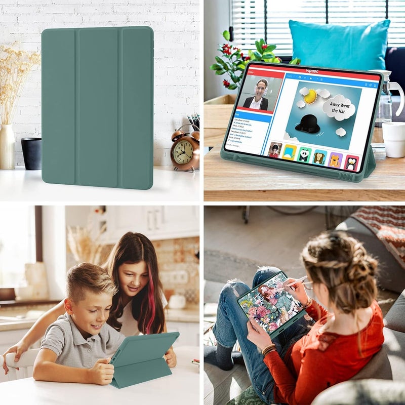 بلو بيك جراب iPad 10.2 متوافق مع الجيل التاسع/الثامن/السابع من iPad - غطاء حماية ثلاثي الطي مع حامل قلم، خاصية التشغيل/الإيقاف التلقائي، جراب ذكي - أخضر صنوبري - Image 4