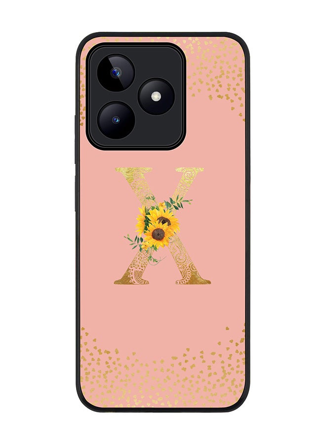 Stylizedd Rugged Black edge case for Realme C53, Slim fit Thin Cover- Custom Monogram Initial Letter Floral Pattern Alphabet-X  (Rose Pink ) - Image 1