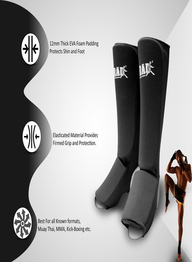 RAD MMA Shin Instep Foam Pad Support Boxing Leg Guards Foot Protective Gear Kickboxing Black (XL) - Image 3
