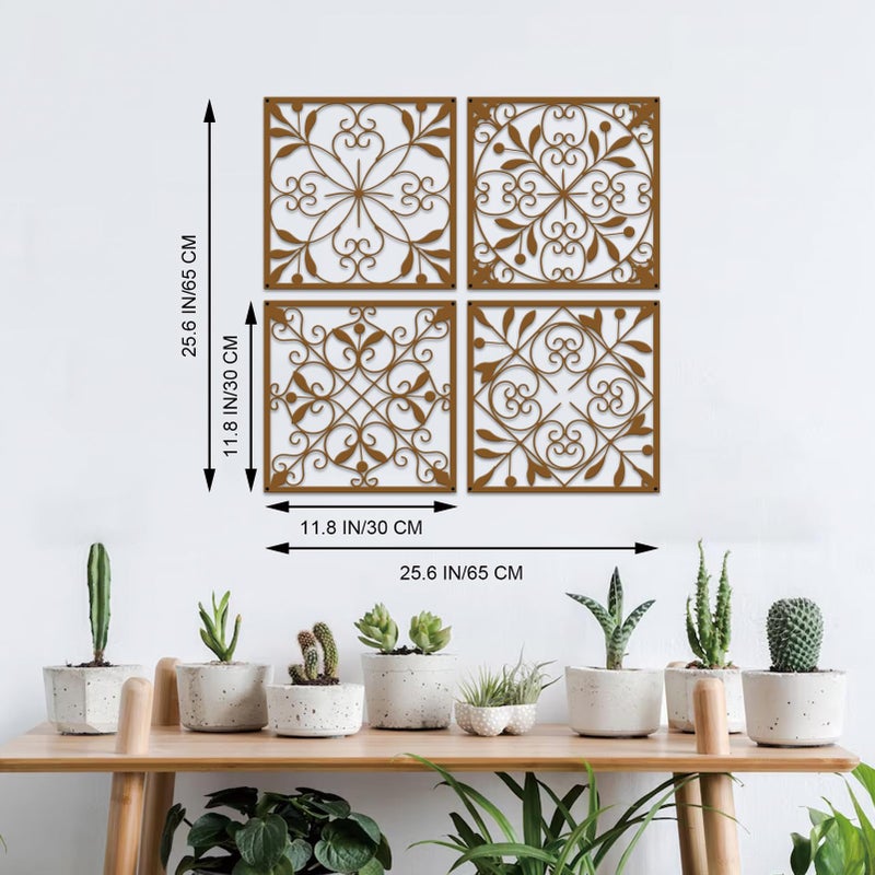 Resama 4 Pieces Rustic Wall Decor Farmhouse Wall Decor for Living Room Metal Hollow Carved Design Metal Decorative for Home Bedroom Kitchen Office (Brownish Orange,Square) - Image 4