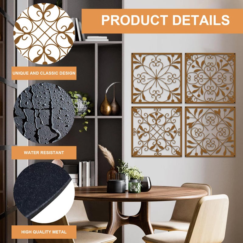 Resama 4 Pieces Rustic Wall Decor Farmhouse Wall Decor for Living Room Metal Hollow Carved Design Metal Decorative for Home Bedroom Kitchen Office (Brownish Orange,Square) - Image 5
