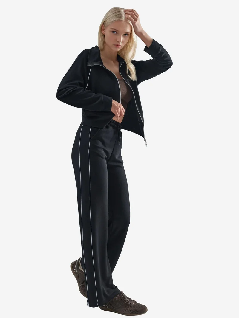 Hiccup Black Modal Touch Zippered Sweatshirt & Pants Two-Piece Set Bersan Collection for Women | Best Price UAE