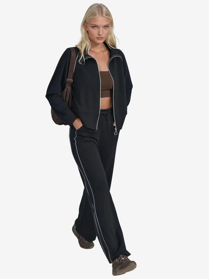 Hiccup Black Modal Touch Zippered Sweatshirt & Pants Two-Piece Set Bersan Collection for Women | Best Price UAE