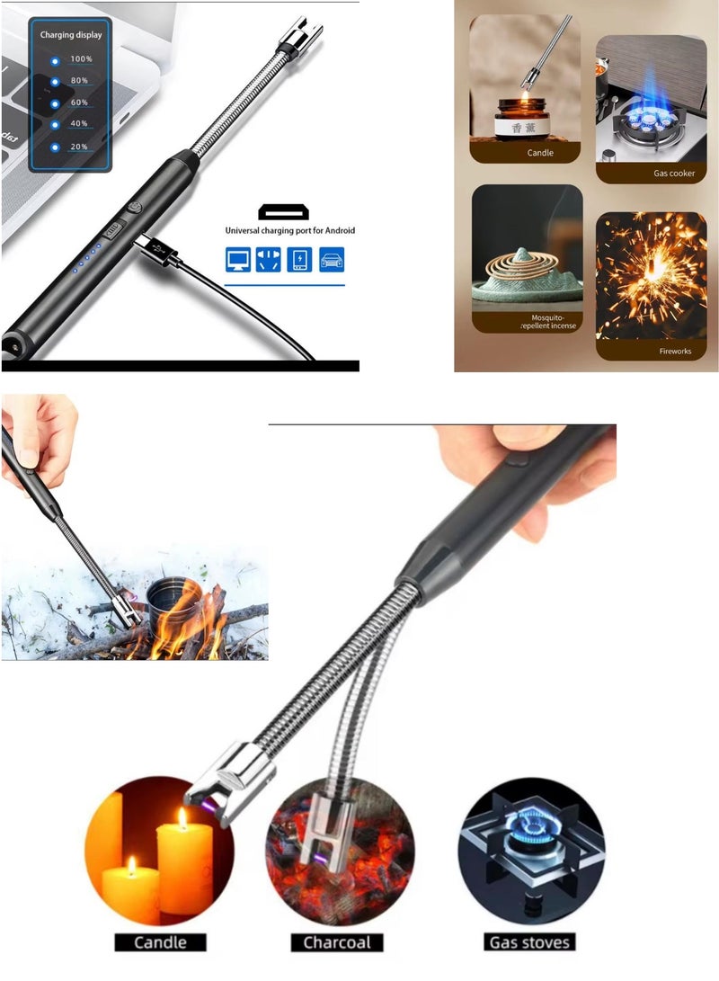 Electric Arc Bbq Lighter Rechargeable Windproof Igniter 360° Rotating (COLOR MAY VARY)