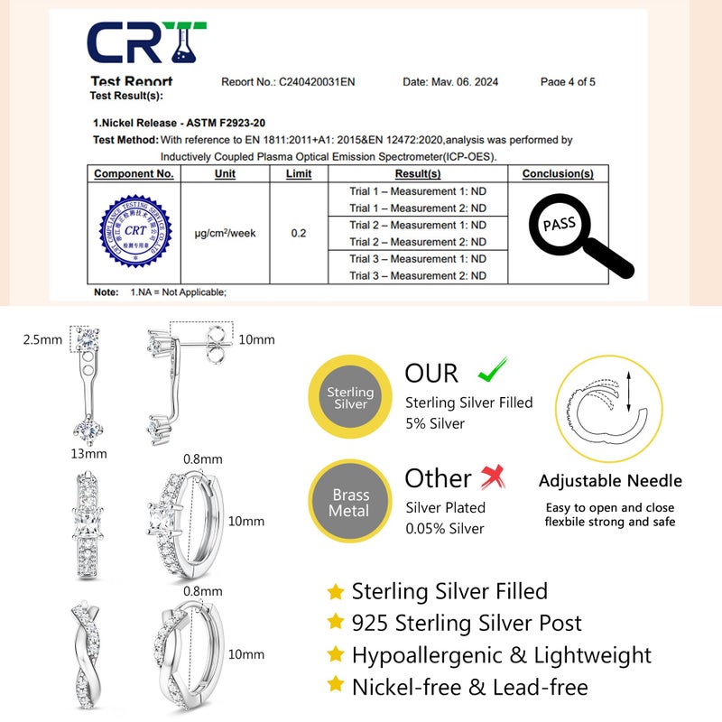 MILACOLATO 3Pairs 925 Sterling Silver Earrings for Women, Sterling Silver Filled Small Huggie Hoop Earrings Sets for Multiple Piercing Hypoallergenic, CZ Cartilage Earrings Stacks Trendy Earrings, I - Image 5
