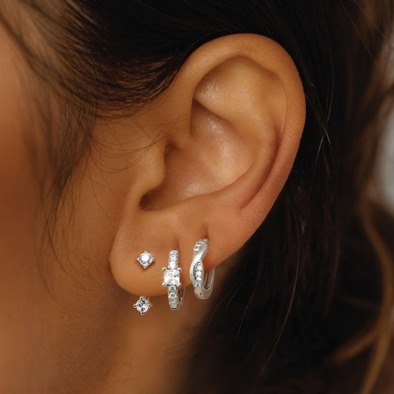 MILACOLATO 3Pairs 925 Sterling Silver Earrings for Women, Sterling Silver Filled Small Huggie Hoop Earrings Sets for Multiple Piercing Hypoallergenic, CZ Cartilage Earrings Stacks Trendy Earrings, I - Image 2