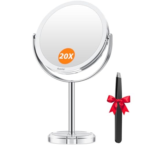 Auxmir 20X Magnifying Makeup Mirror Double Sided 1X20X Magnifying Mirror Tabletop Magnified Vanity Mirror with Magnification 360 Rotation Stand for Dressing Table Bathroom Bedroom