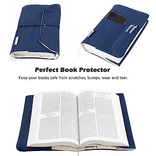 Aplufine Canvas Book Covers, Washable Book Protector, Book Cover for Paperback Novels, Adjustable Book Cover for Hardcover with Pockets for Pen, Soft Cover Books, Book Lovers Gifts - Image 2