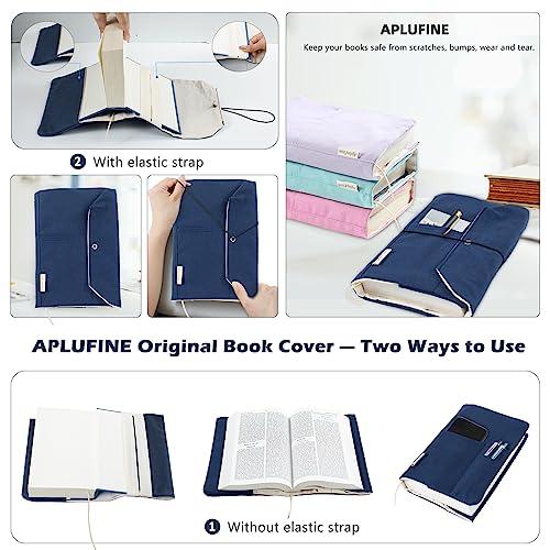 Aplufine Canvas Book Covers, Washable Book Protector, Book Cover for Paperback Novels, Adjustable Book Cover for Hardcover with Pockets for Pen, Soft Cover Books, Book Lovers Gifts - Image 4