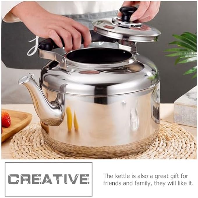 DOITOOL Stainless Steel Whistling Tea Kettle 3L Teapot Silver Classic Stovetop Kettle - Image 3