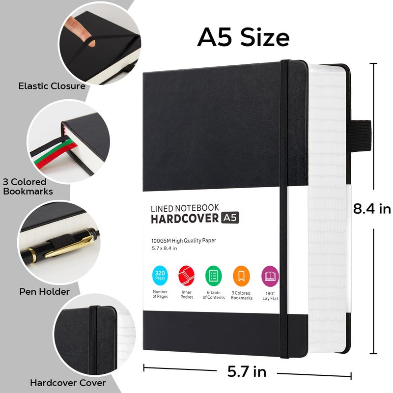 FOCUS DAY Hardcover Lined Notebook Journal for Writing, 320 Pages Leather Thick College Ruled Notebook Journal with 100GSM Paper, A5 (5.7'' X 8.4'') Daily Journal for Women Men Work Organization, Black - Image 2