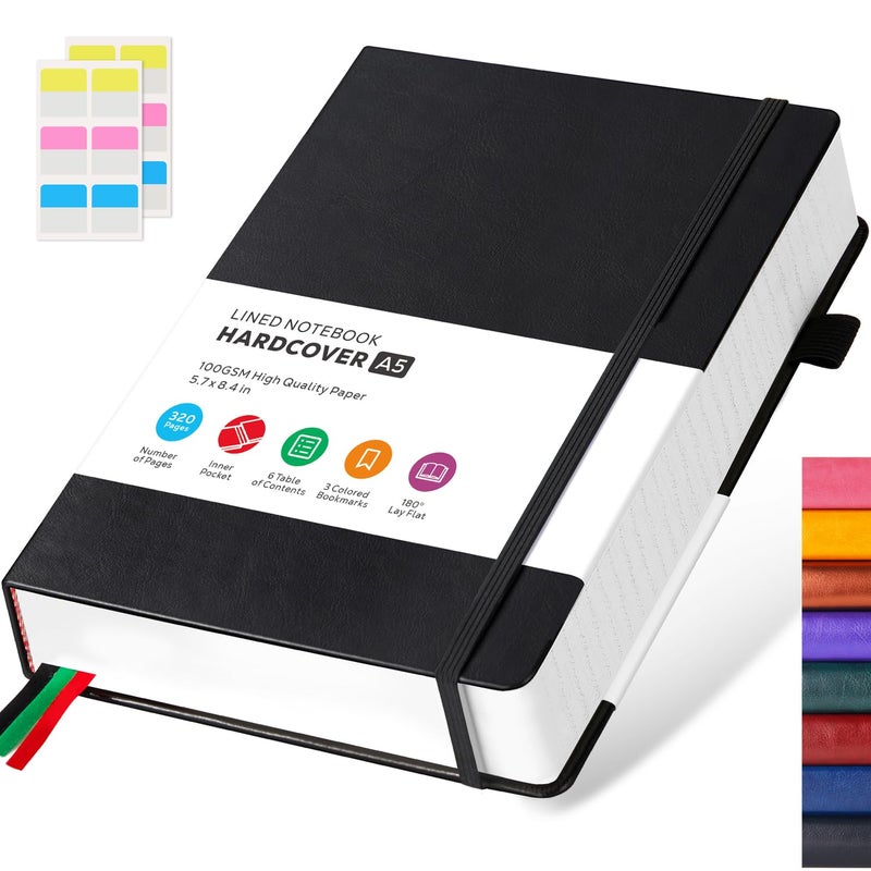 FOCUS DAY Hardcover Lined Notebook Journal for Writing, 320 Pages Leather Thick College Ruled Notebook Journal with 100GSM Paper, A5 (5.7'' X 8.4'') Daily Journal for Women Men Work Organization, Black - Image 1