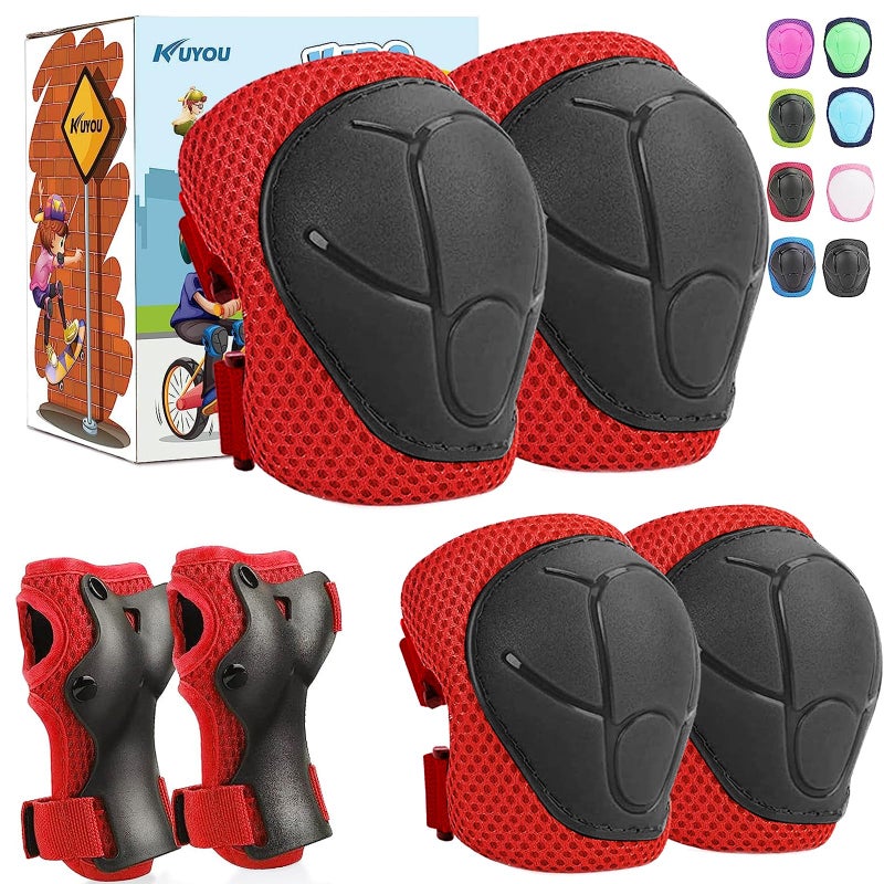 KUYOU Sports Protective Gear Safety Pad Safeguard (Knee Elbow Wrist) Support Pad Set Equipment for Kids Youth Roller Bicycle BMX Bike Skateboard Hoverboard Protector Guards Pads - Image 1