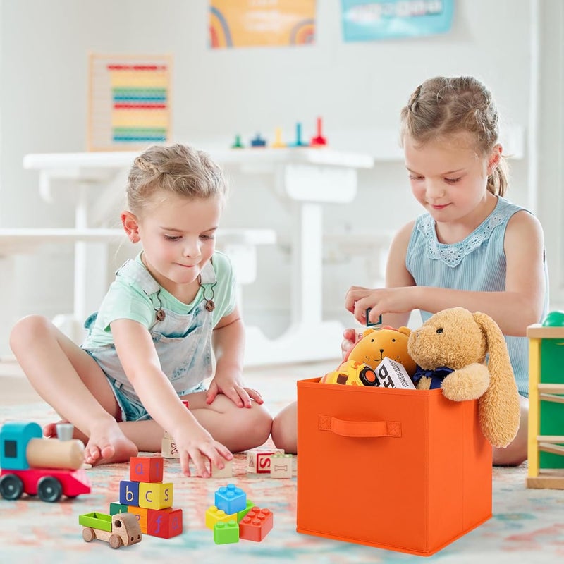 Stero 13x13x13 Inch Fabric Storage Bins 6 Pack Fun Colored Durable Storage Cubes with Handles Foldable Cube Baskets for Home, Kids Room, Closet and Toys Organization Orange-Multi Colors-2 - Image 5