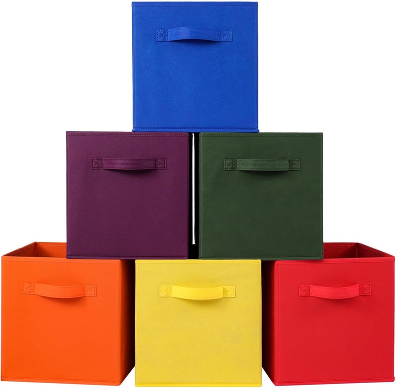 Stero 13x13x13 Inch Fabric Storage Bins 6 Pack Fun Colored Durable Storage Cubes with Handles Foldable Cube Baskets for Home, Kids Room, Closet and Toys Organization Orange-Multi Colors-2 - Image 1