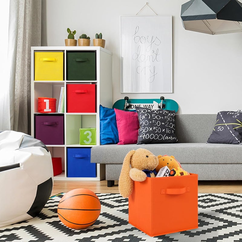 Stero 13x13x13 Inch Fabric Storage Bins 6 Pack Fun Colored Durable Storage Cubes with Handles Foldable Cube Baskets for Home, Kids Room, Closet and Toys Organization Orange-Multi Colors-2 - Image 4