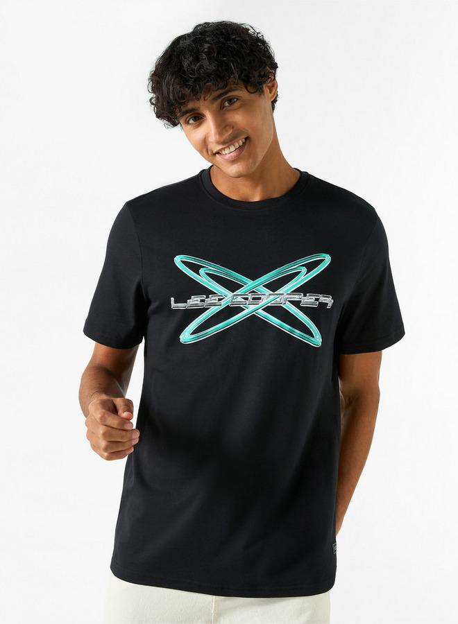 Lee Cooper Logo Print Crew Neck T-shirt with Short Sleeves - Image 1