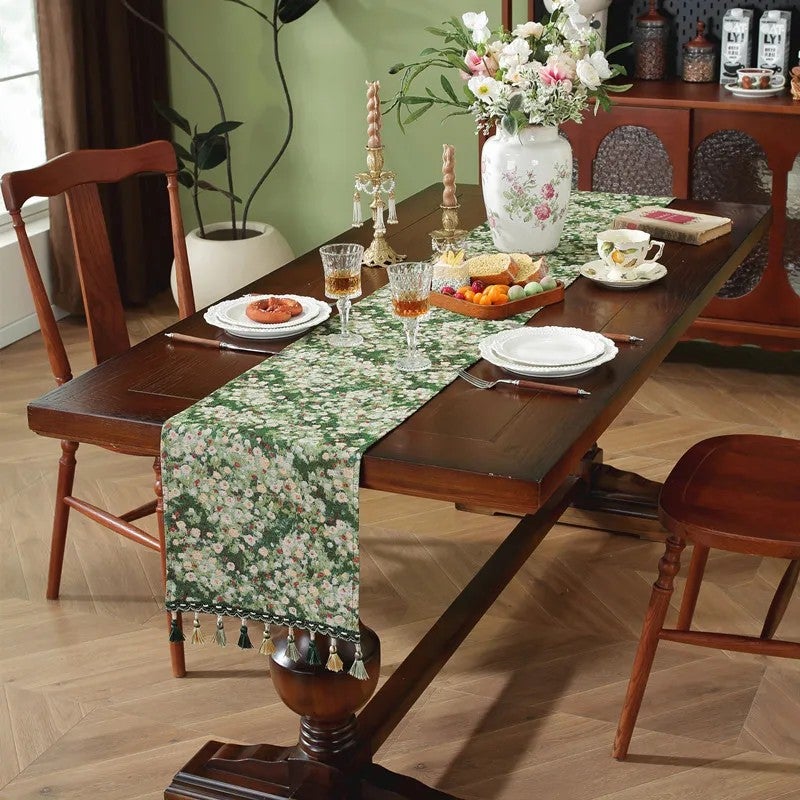 Y&D New American Retro Tassel Table Flag – Plant-Colored Jacquard Table Runner for Coffee Table, TV Cabinet Cover, Bed End Decor - Image 3