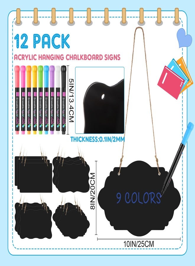 MotiMind 12 Pcs 4 x 6 Inch Acrylic Mini Chalkboard Hanging Sign with String 9 Pcs Liquid Chalk Markers for Party Buffet Wedding Birthday Kitchen Home Decoration - Image 2