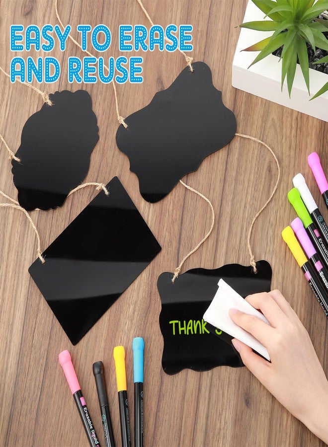 MotiMind 12 Pcs 4 x 6 Inch Acrylic Mini Chalkboard Hanging Sign with String 9 Pcs Liquid Chalk Markers for Party Buffet Wedding Birthday Kitchen Home Decoration - Image 5