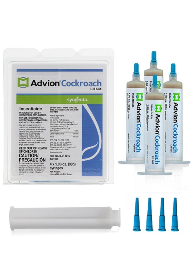 Advion Cockroach Gel Bait 30g x4 | Professional Roach Control | Indoor & Outdoor Use | Home Safe Formula with Plunger & Tips - Image 1