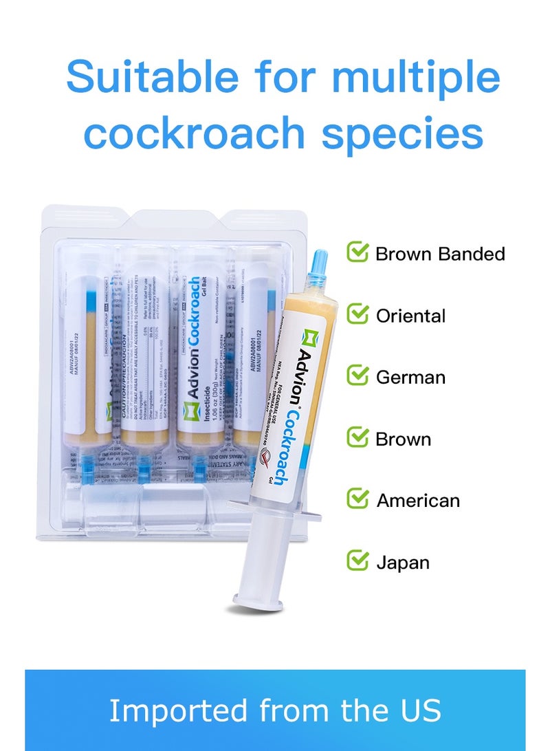 Advion Cockroach Gel Bait 30g x4 | Professional Roach Control | Indoor & Outdoor Use | Home Safe Formula with Plunger & Tips - Image 4