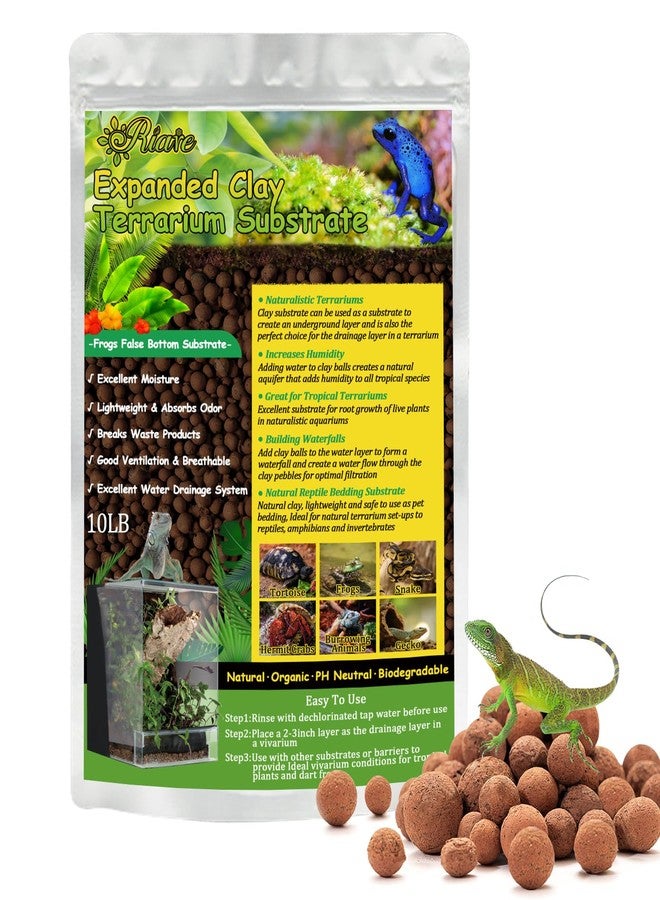 Riare 10LBS Expanded Clay Balls Terrarium Substrate for Reptiles - 100% Organic Lightweight Clay Pebbles Substrate Frogs False Bottom Substrate, Bioactive Terrarium Substrate for Drainage and Moisture - Image 1