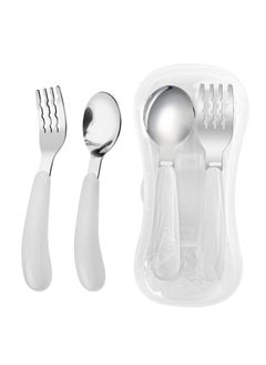VANRA 2 Pieces Toddler Fork And Spoon Set With Travel Case 18/8 Stainless Steel Toddler Utensils Kids Silverware Children Flatware Child Cutlery Set For School Lunch Box (White)  - Image 1