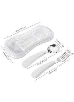 VANRA 2 Pieces Toddler Fork And Spoon Set With Travel Case 18/8 Stainless Steel Toddler Utensils Kids Silverware Children Flatware Child Cutlery Set For School Lunch Box (White)  - Image 2