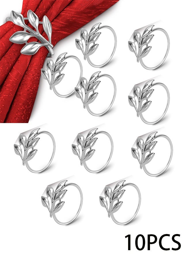 10PCS Silver Easter Napkin Rings - Decorative Silver Napkin Rings Set | Napkin Ring Holders with Elegant Leaf Design for Weddings, Parties & Special Occasions, Festive Easter Holiday Table Decor - Image 1