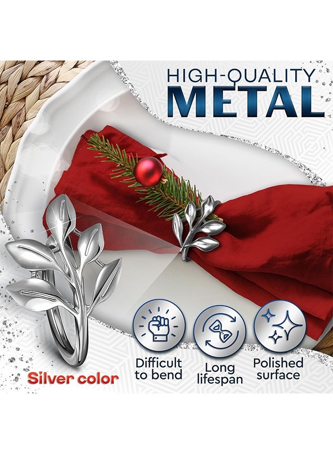 10PCS Silver Easter Napkin Rings - Decorative Silver Napkin Rings Set | Napkin Ring Holders with Elegant Leaf Design for Weddings, Parties & Special Occasions, Festive Easter Holiday Table Decor - Image 4